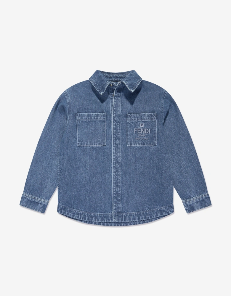 Kids FF Logo Denim Overshirt in Blue