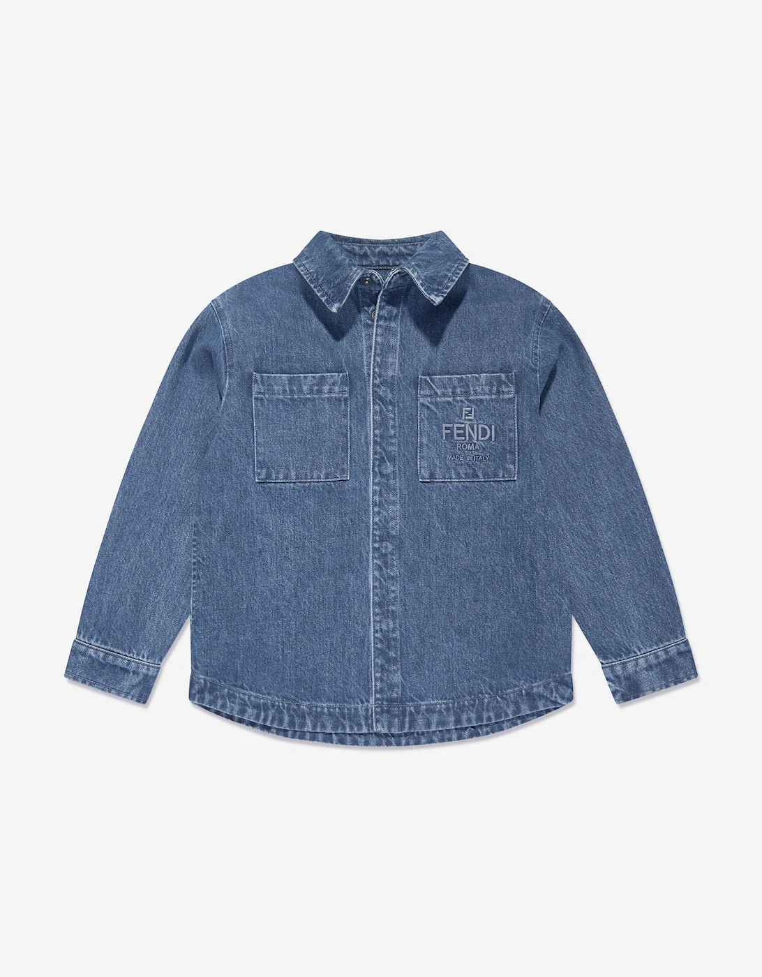 Kids FF Logo Denim Overshirt in Blue, 6 of 5