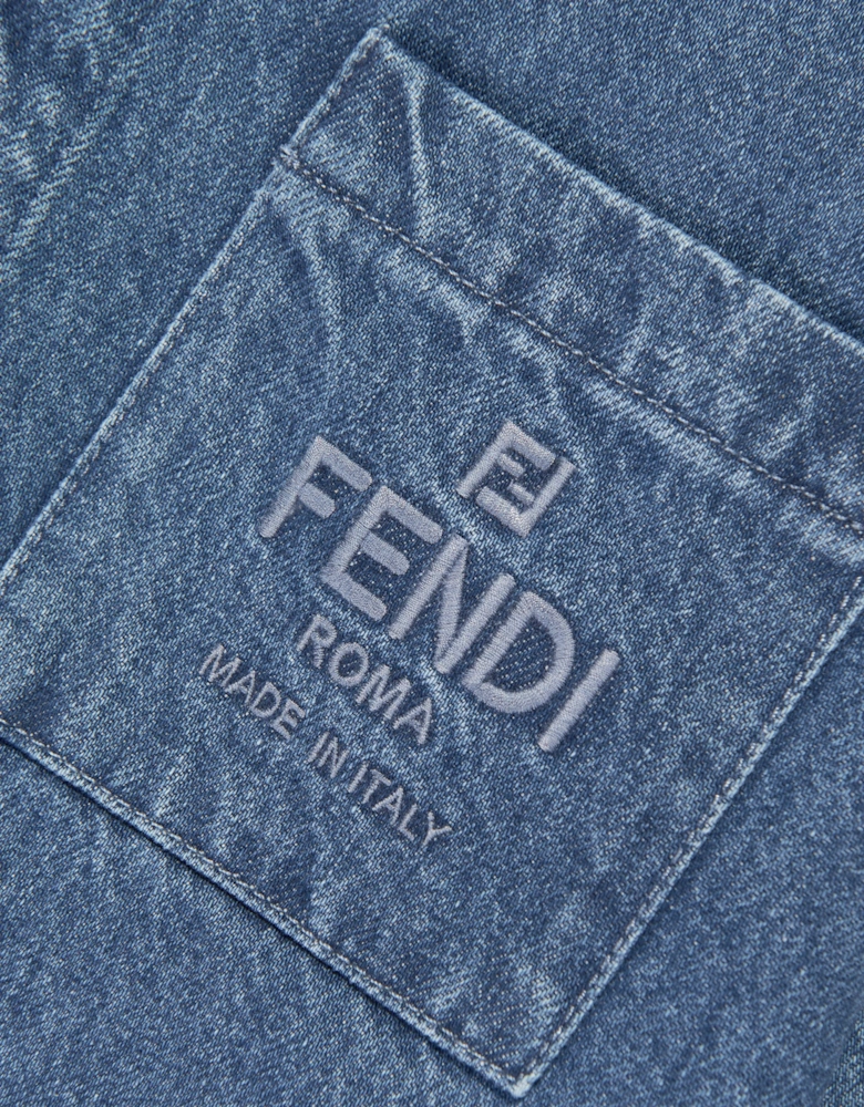 Kids FF Logo Denim Overshirt in Blue