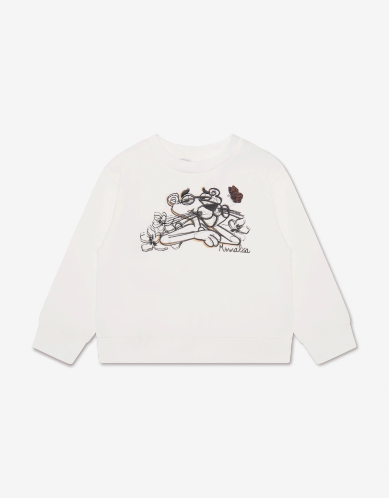 Girls Pink Panther Sweatshirt in Ivory