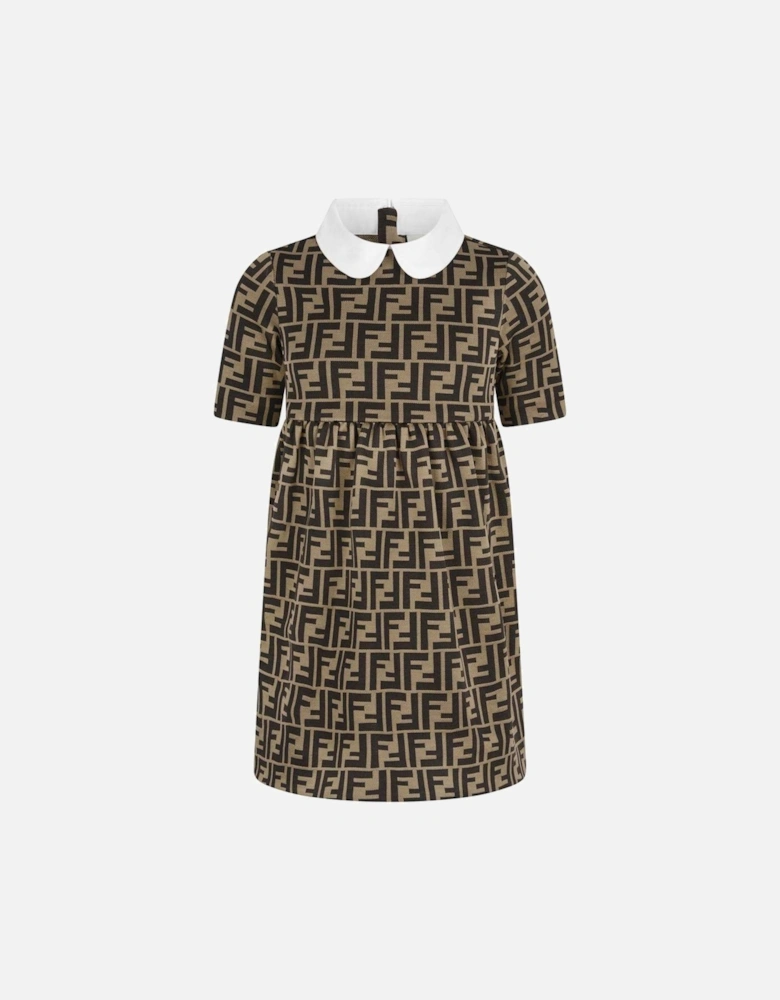 Girls FF Logo Dress in Brown