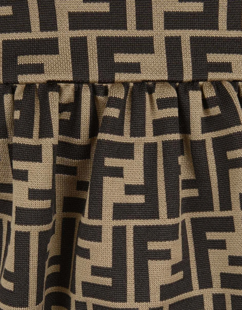 Girls FF Logo Dress in Brown