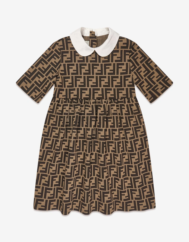 Girls FF Logo Dress in Brown