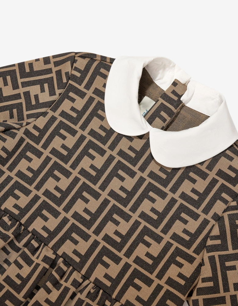 Girls FF Logo Dress in Brown