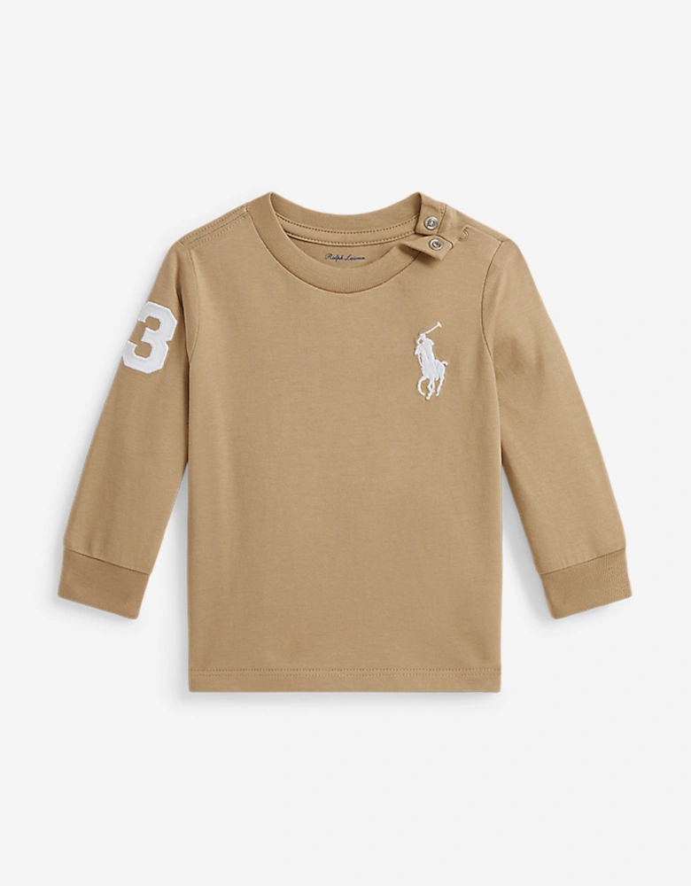 Baby Boys Long Sleeve Logo T-Shirt in Beige