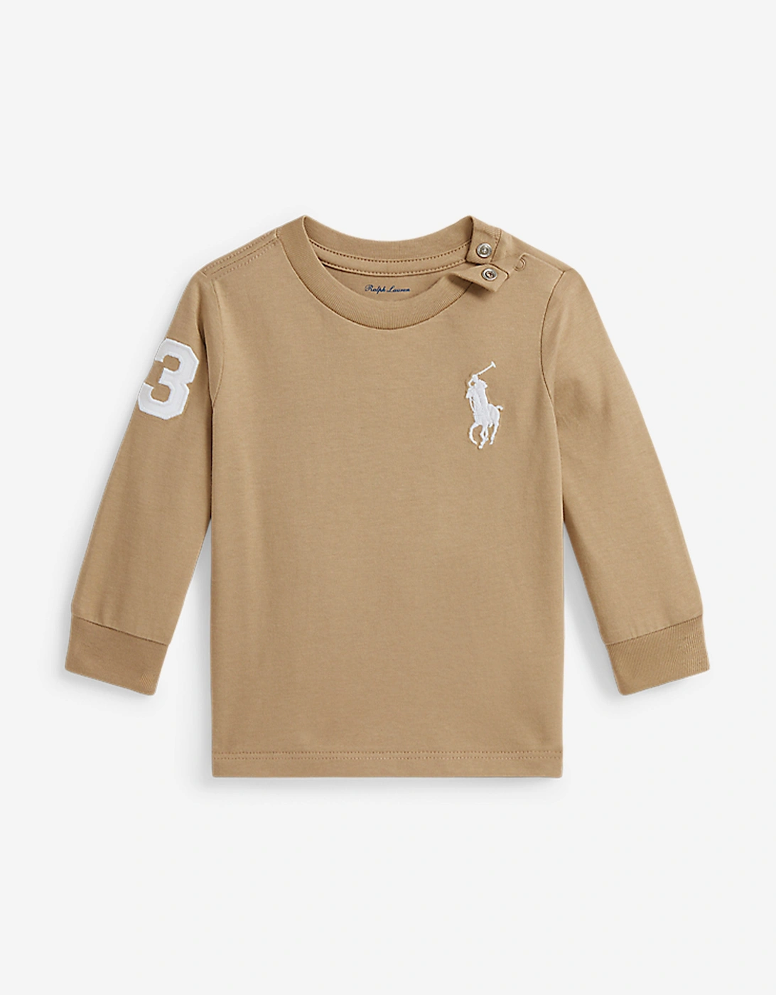 Baby Boys Long Sleeve Logo T-Shirt in Beige, 6 of 5