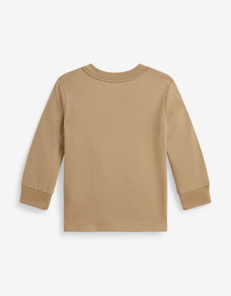 Baby Boys Long Sleeve Logo T-Shirt in Beige