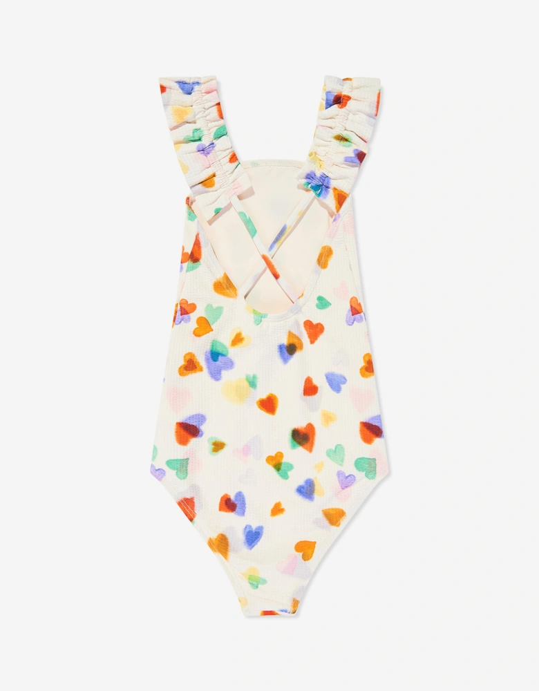 Girls Nitika Rainbow Hearts Swimsuit in Ivory (UPF50+)