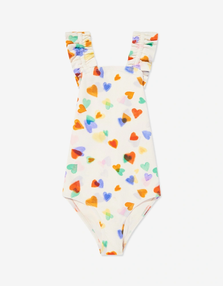 Girls Nitika Rainbow Hearts Swimsuit in Ivory (UPF50+)
