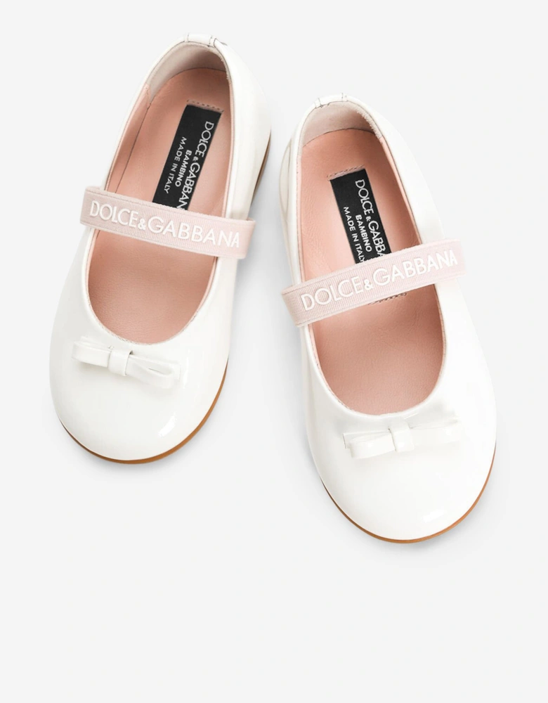 Girls Patent Leather Ballerinas in White