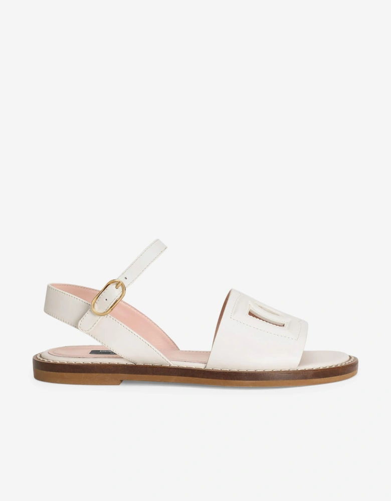 Girls Leather Logo Sandals in White