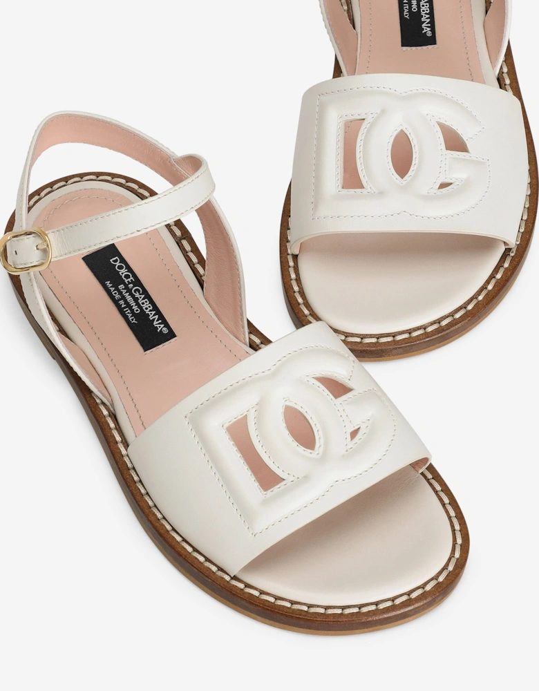 Girls Leather Logo Sandals in White