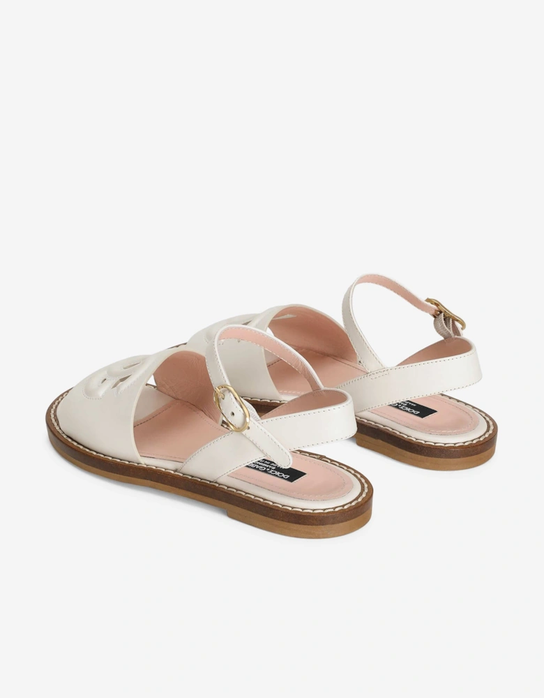 Girls Leather Logo Sandals in White