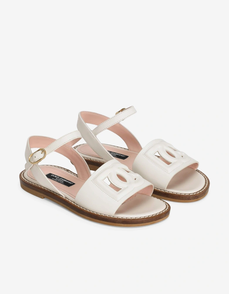 Girls Leather Logo Sandals in White