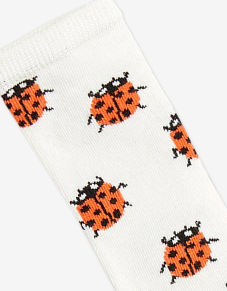 Girls Ladybugs Knee-High Socks in White