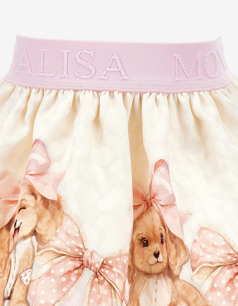 Baby Girls Quilted Puppy Skirt in Ivory