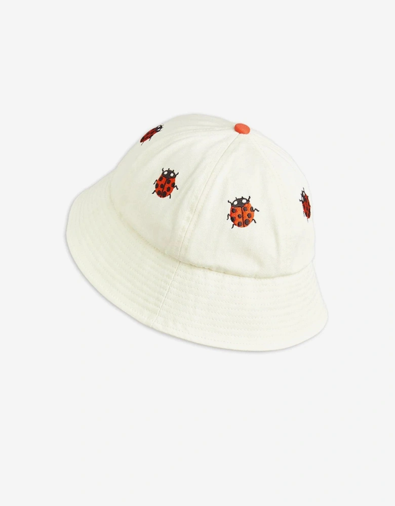 Baby Girls Ladybug Embroidered Sun Hat in Ivory