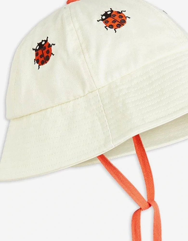 Baby Girls Ladybug Embroidered Sun Hat in Ivory