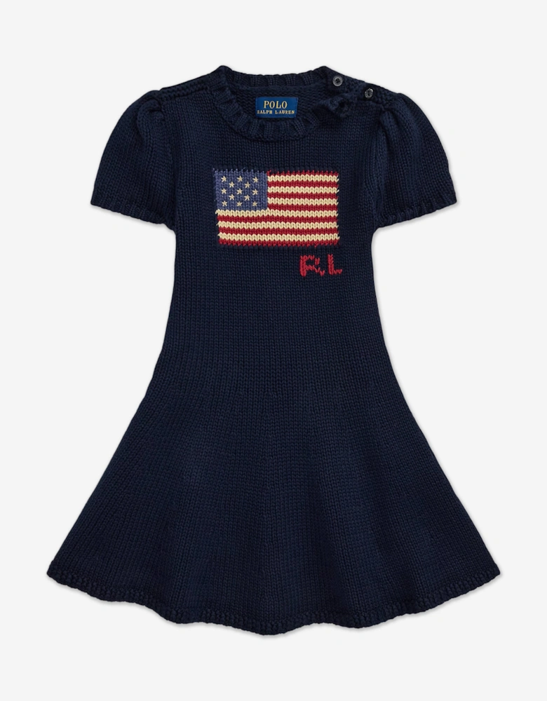 Girls Cotton Flag Dress in Navy