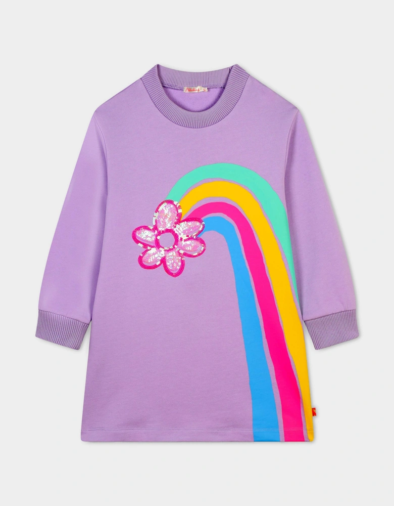 Billieblush Girls Rainbow Flower Sweater Dress in Purple