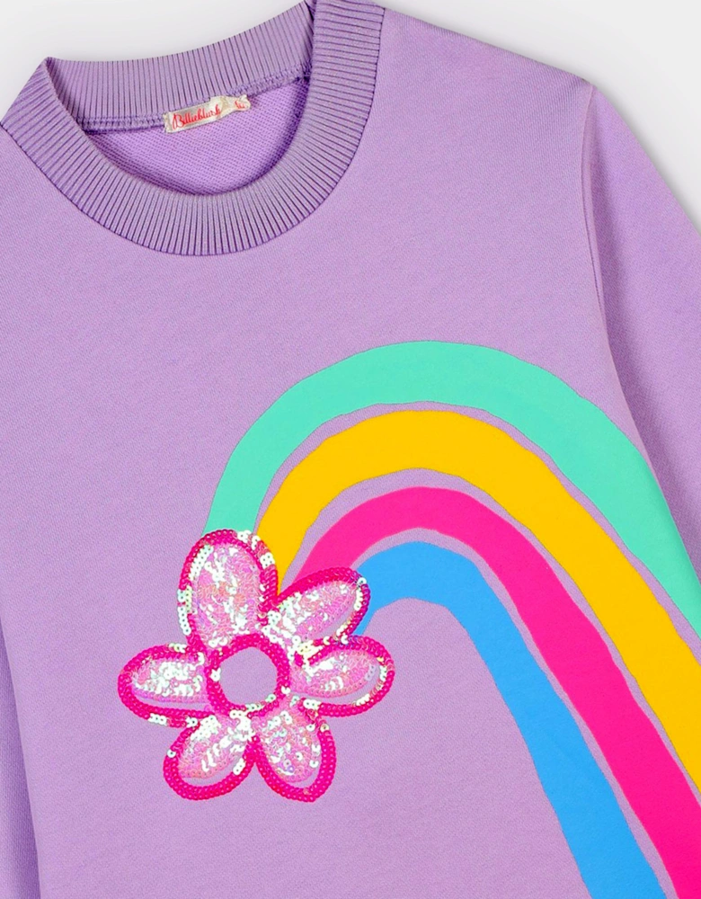 Billieblush Girls Rainbow Flower Sweater Dress in Purple