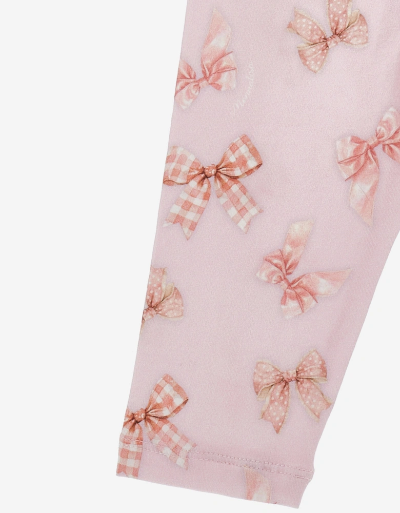 Baby Girls Bow Print Leggings Set in Pink