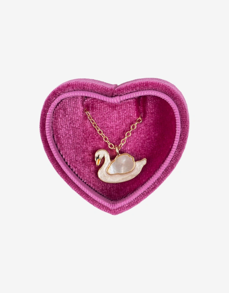 Girls Velvet Jewellery Box with Necklace in Pink (6cm)