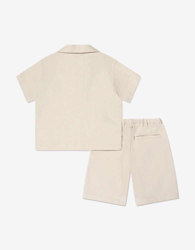 Boys Linen Shirt and Shorts Set in Beige
