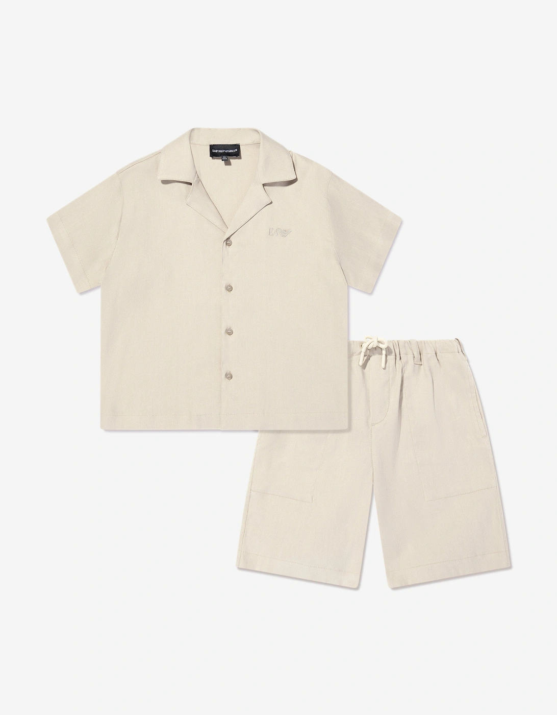 Boys Linen Shirt and Shorts Set in Beige, 5 of 4