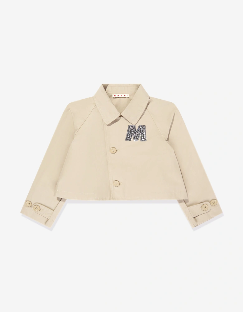 Girls Gabardine Logo Jacket in Beige