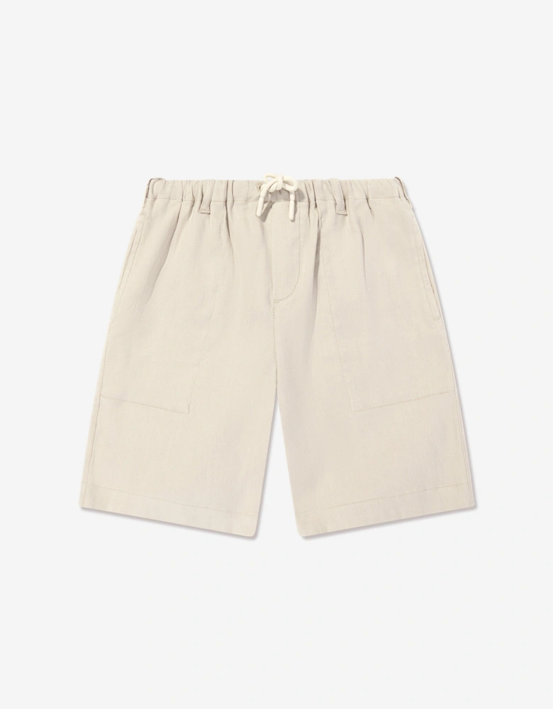 Boys Linen Shirt and Shorts Set in Beige