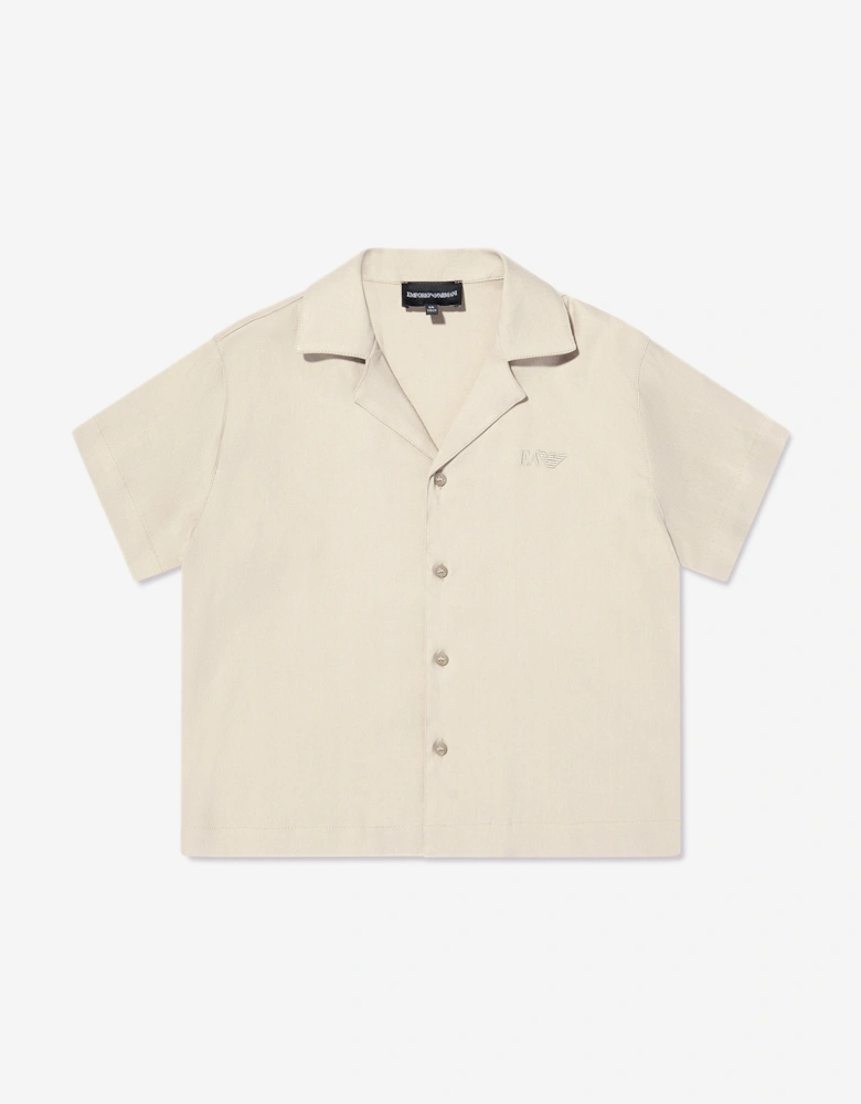 Boys Linen Shirt and Shorts Set in Beige