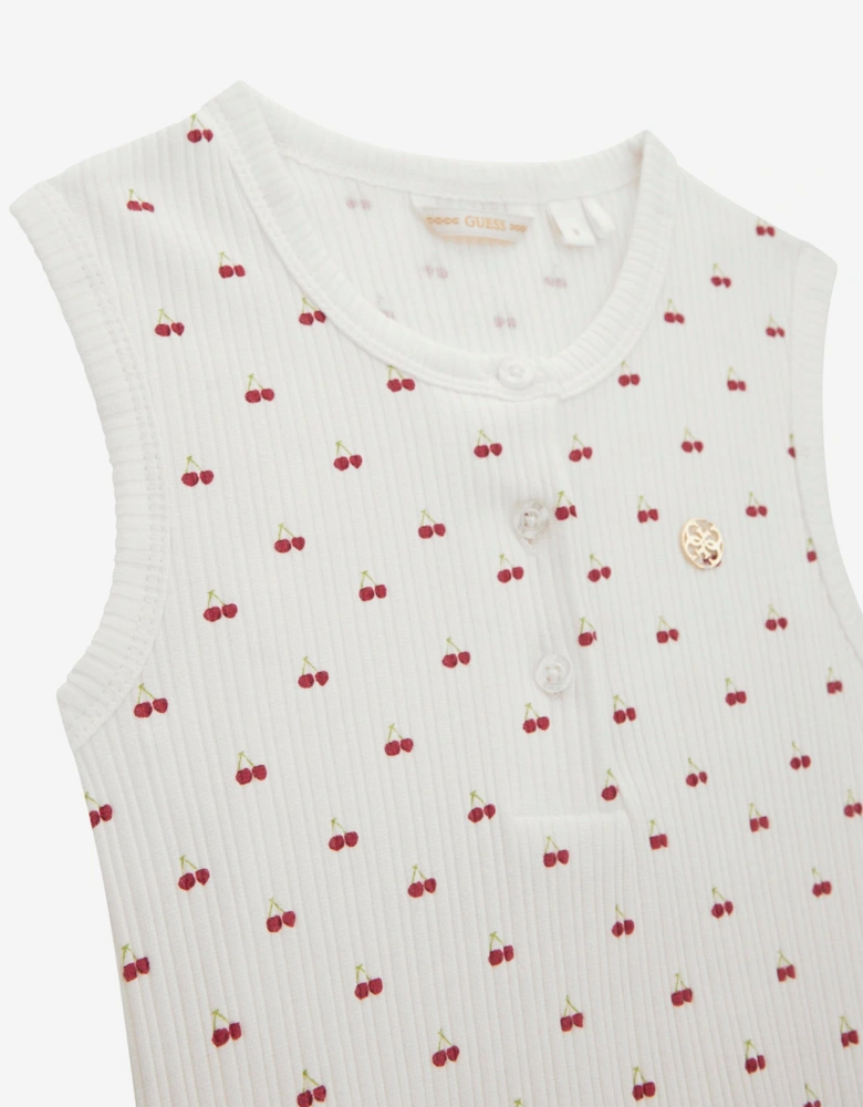 Girls Sleeveless Cherry Top in White