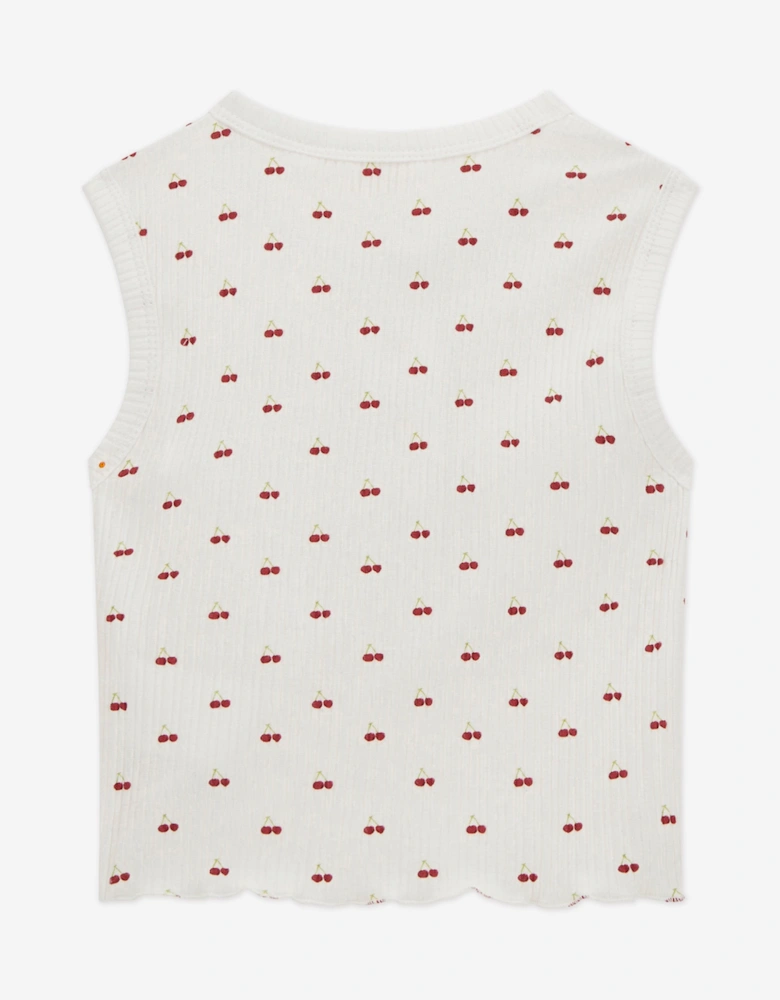 Girls Sleeveless Cherry Top in White