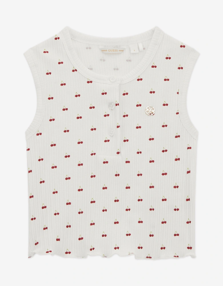 Girls Sleeveless Cherry Top in White