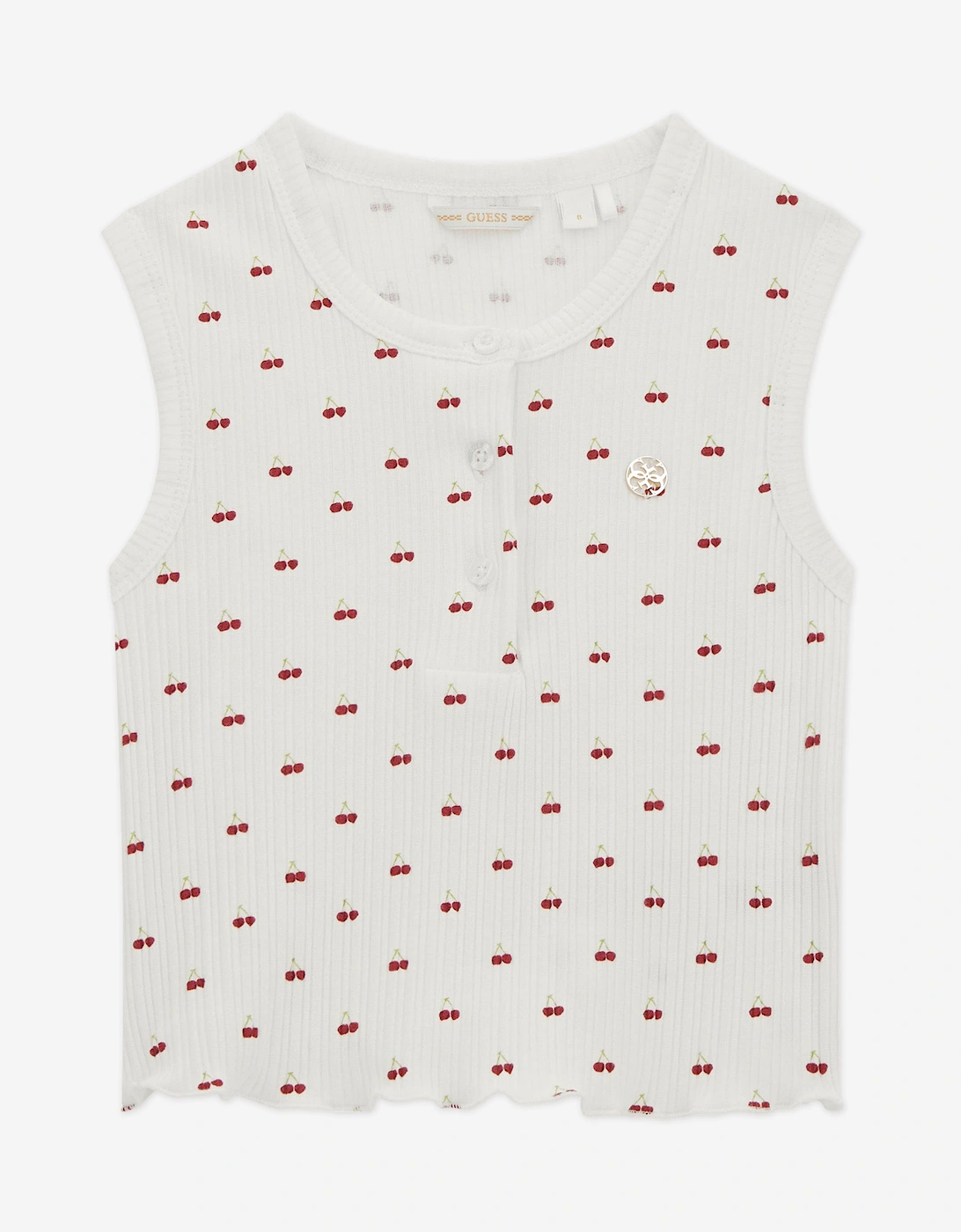 Girls Sleeveless Cherry Top in White, 5 of 4