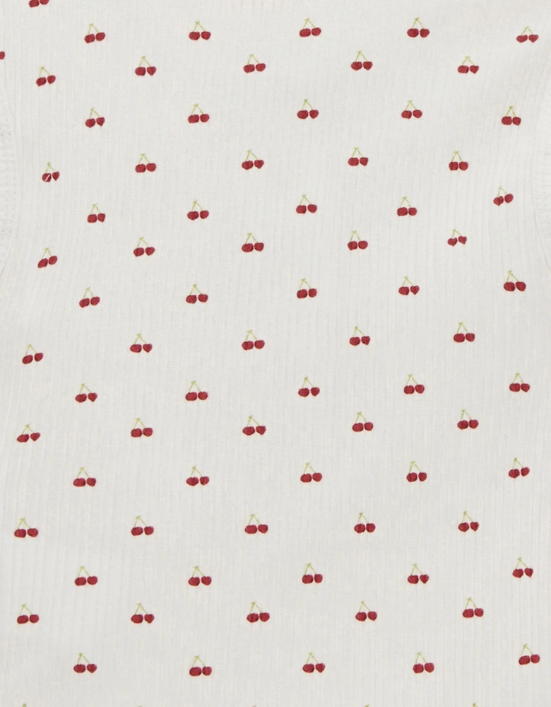 Girls Sleeveless Cherry Top in White