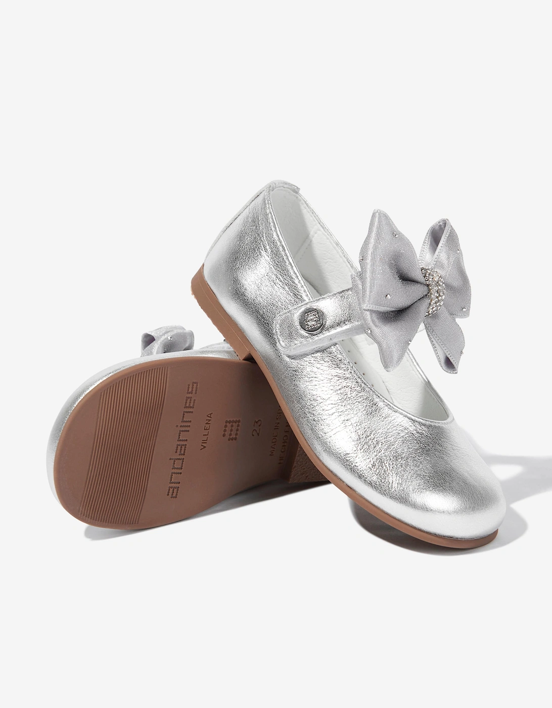 Girls Diamante Bow Shoes in Silver