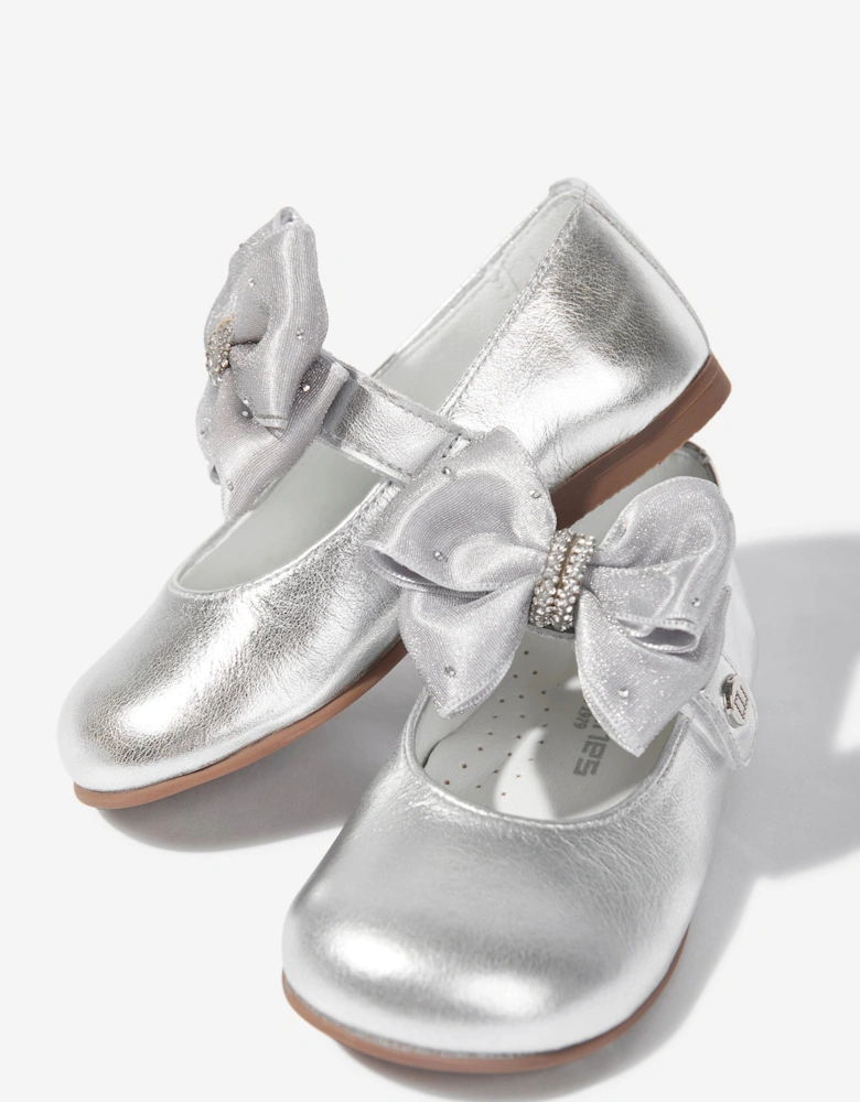 Girls Diamante Bow Shoes in Silver