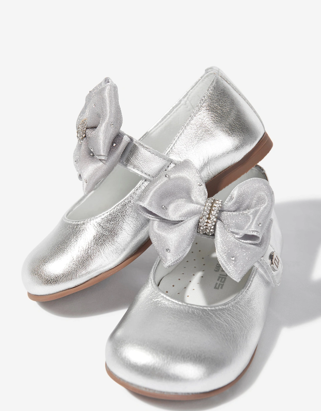 Girls Diamante Bow Shoes in Silver