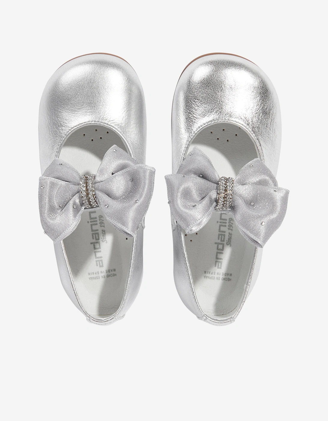 Girls Diamante Bow Shoes in Silver