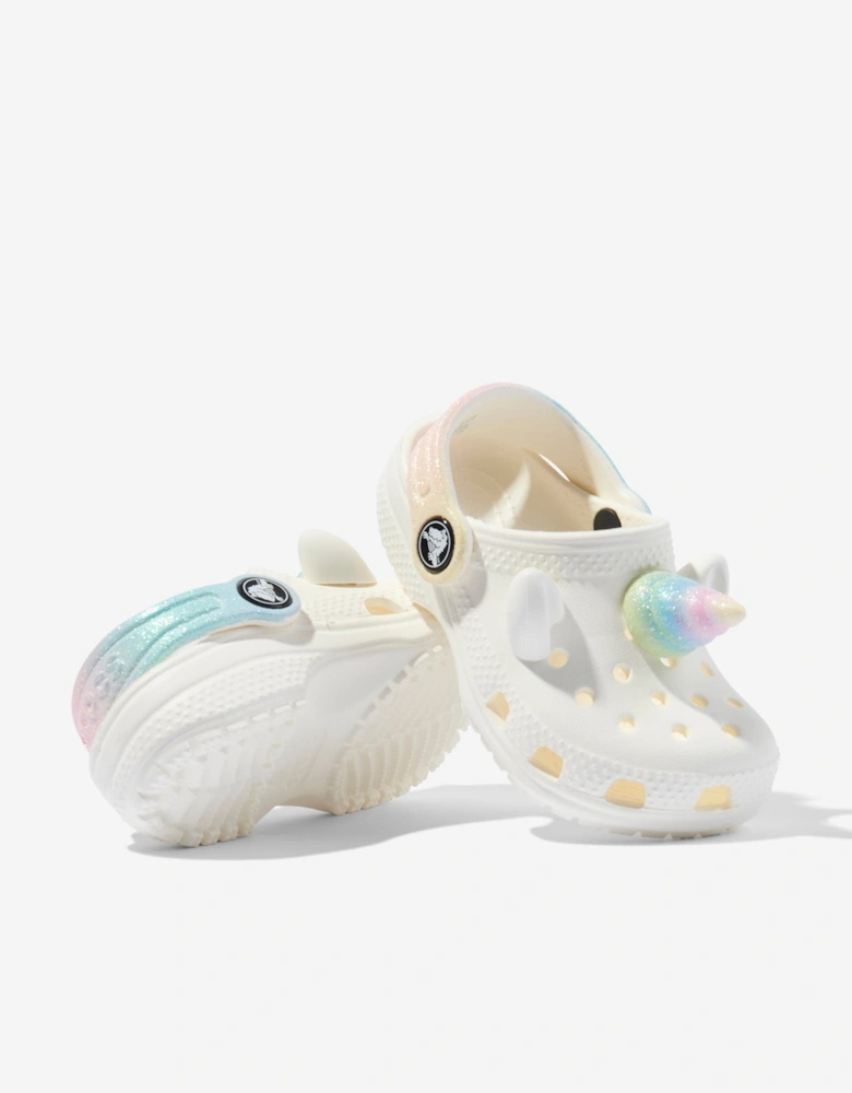Girls Classic I Am Rainbow Unicorn Clog in White