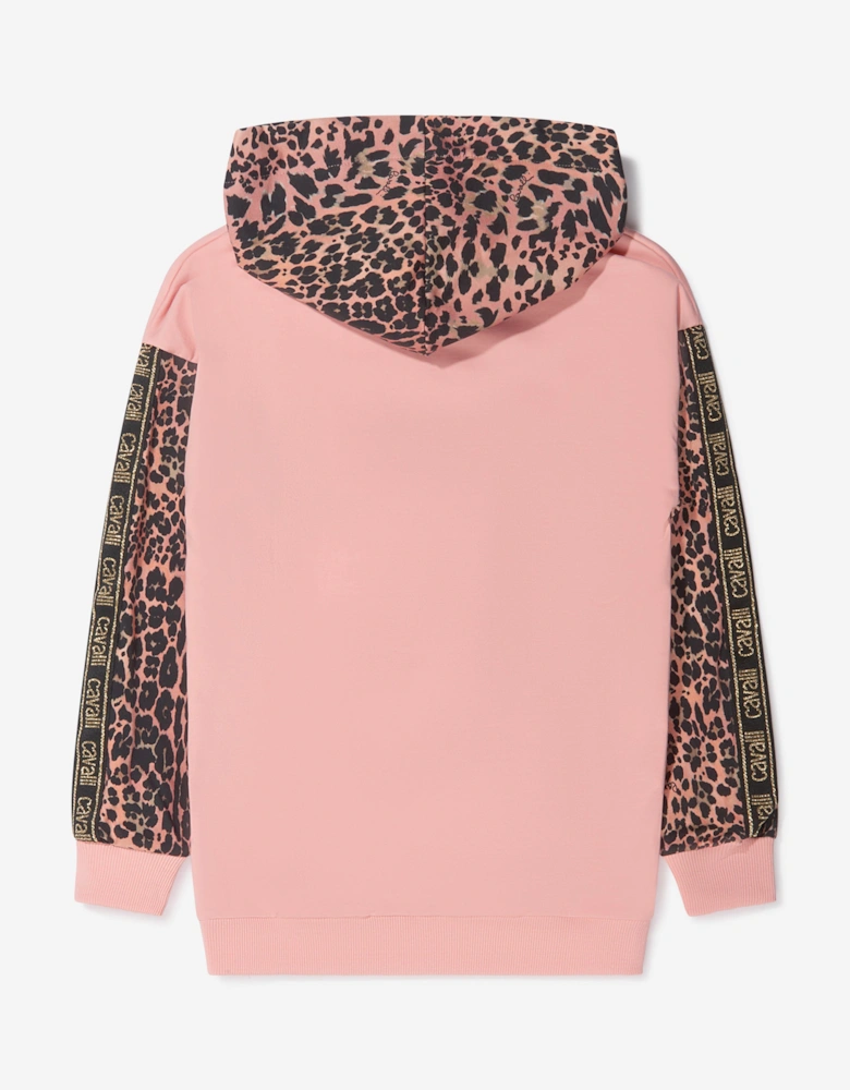 Girls Cotton Leopard Print Logo Hoodie