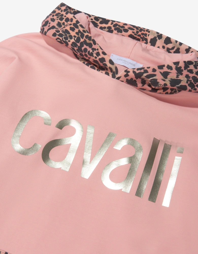 Girls Cotton Leopard Print Logo Hoodie