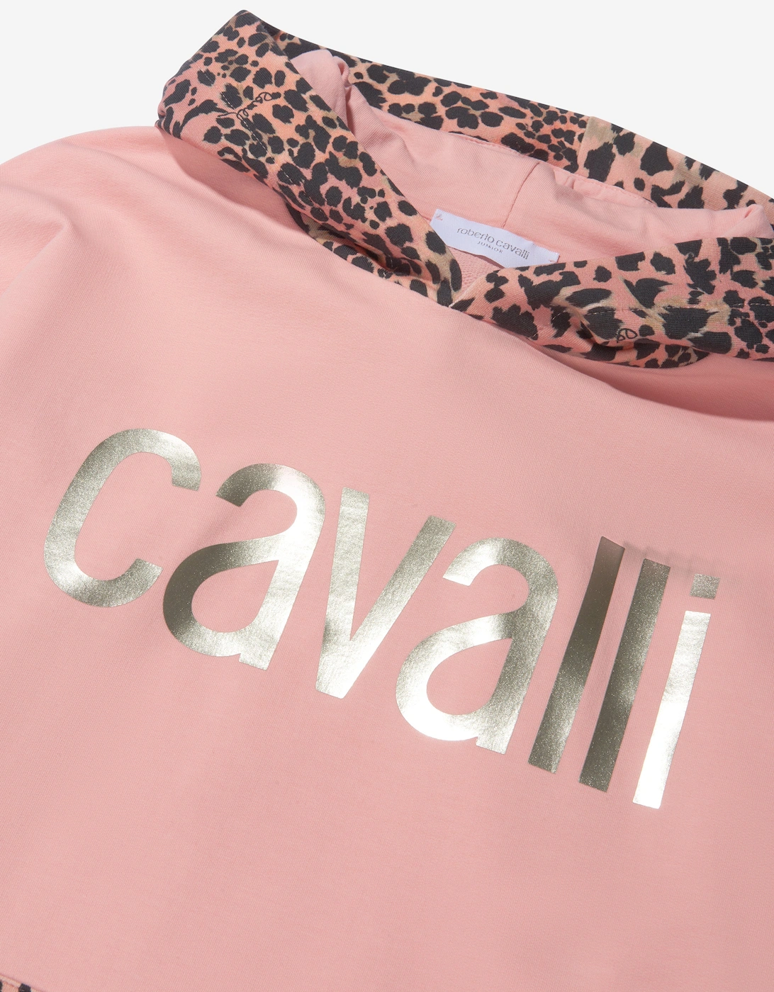 Girls Cotton Leopard Print Logo Hoodie