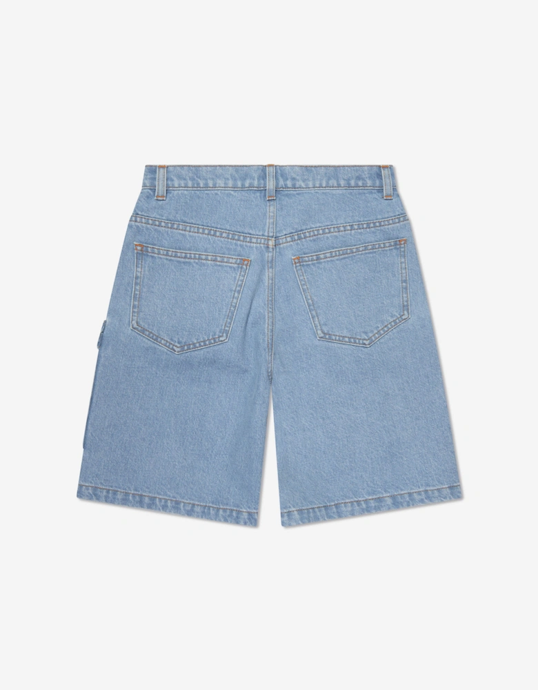 Boys Big Pocket Logo Denim Shorts in Blue