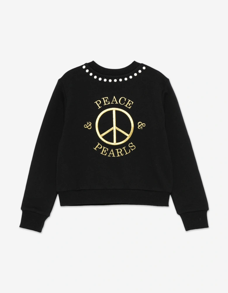 Girls Peace Pearls Sweatshirt in Black