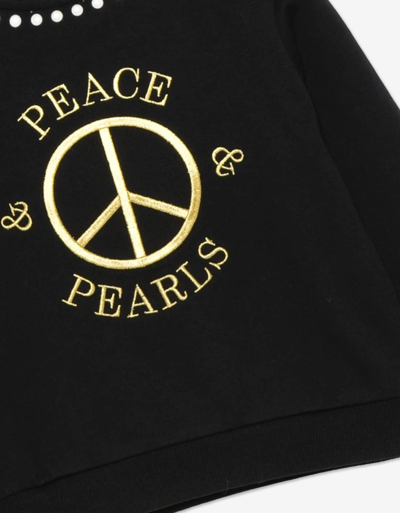 Girls Peace Pearls Sweatshirt in Black