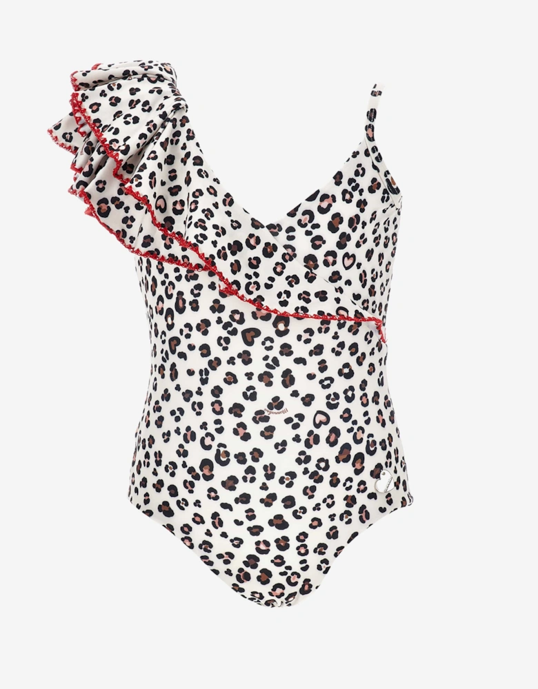 Girls Leopard Print Swimsuit in Beige