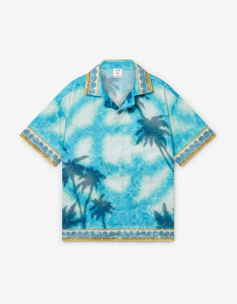 Boys Caustics Emblem Cuban Collar Shirt in Blue